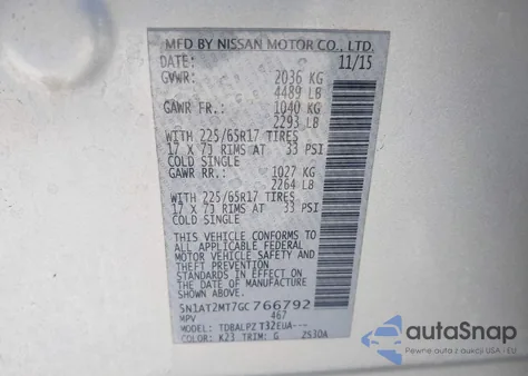2016 Nissan Rogue S/Sl/Sv from USA, damaged, VIN 5N1AT2MT7GC766792